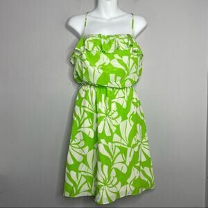 LILLY PULITZER Silk Dress Womens Size 4 Floral Beaded Ruffle Maximalist Colorful